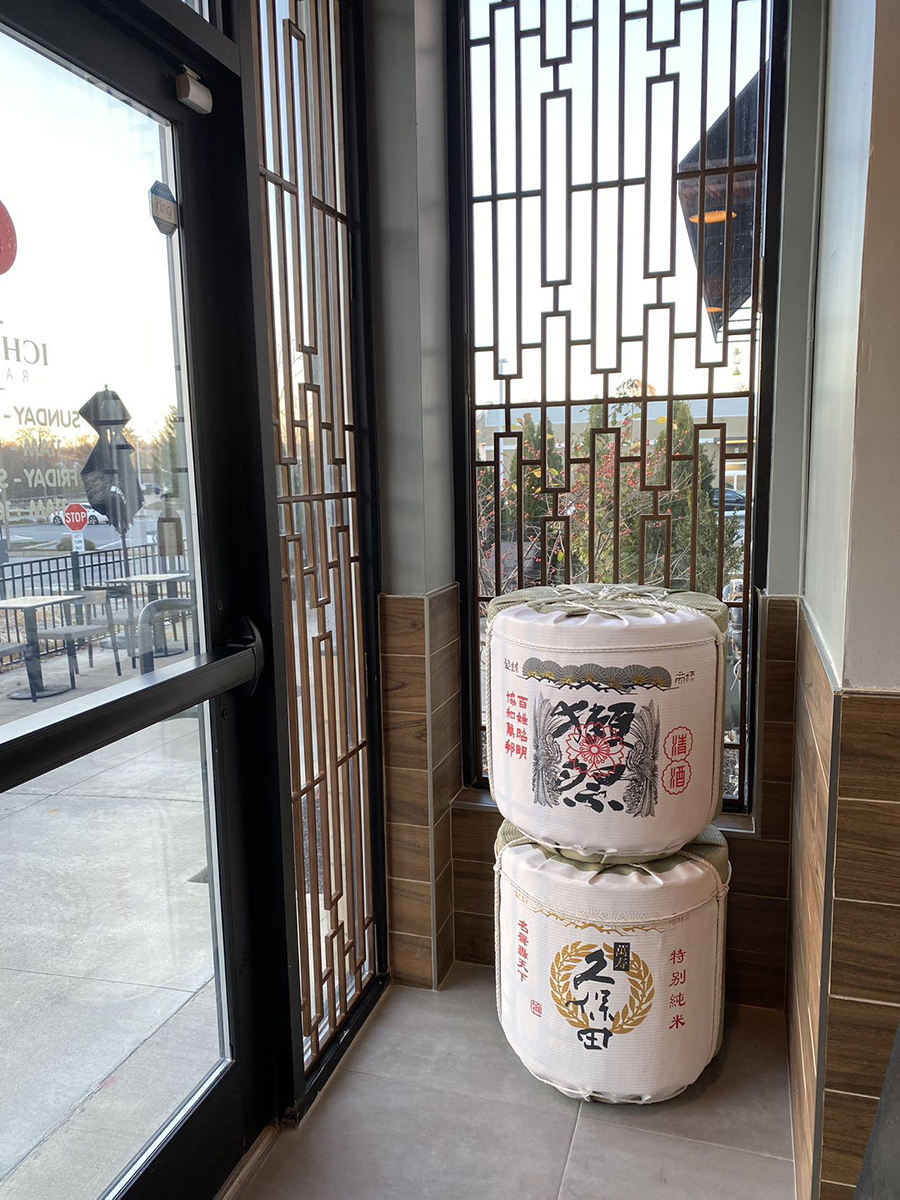Decorative sake barrels inside Ichiddo Ramen. at Ichiddo Ramen, Ramen Restaurant in Wappingers Falls